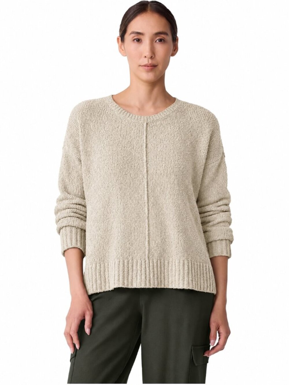 NWT Eileen Fisher Organic Cotton Fluff Sweater L Chalk